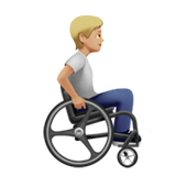 मैनुअल व्हीलचेयर पर दाईं ओर मुंह करके बैठा व्यक्ति: मध्यम-हल्की त्वचा का रंग Apple iOS 18.4 के लिए
