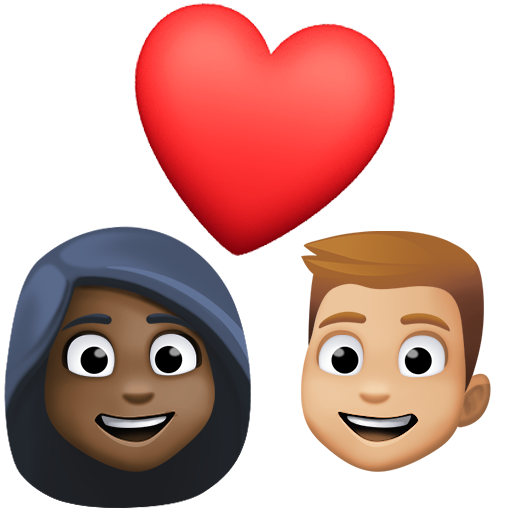 Stel met hart: vrouw, man, donkere huidskleur, lichtgetinte huidskleur voor Facebook 15.0