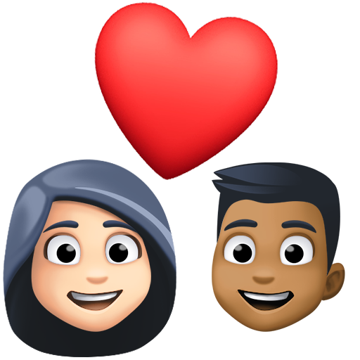 Stel met hart: vrouw, man, lichte huidskleur, donkergetinte huidskleur voor Facebook 15.0