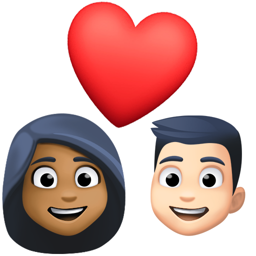 Stel met hart: vrouw, man, donkergetinte huidskleur, lichte huidskleur voor Facebook 15.0