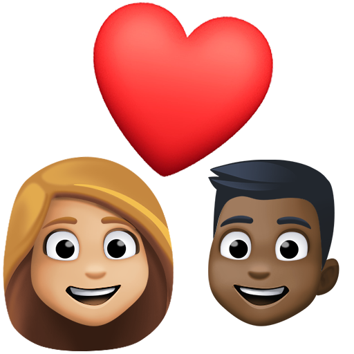 Stel met hart: vrouw, man, lichtgetinte huidskleur, donkere huidskleur voor Facebook 15.0