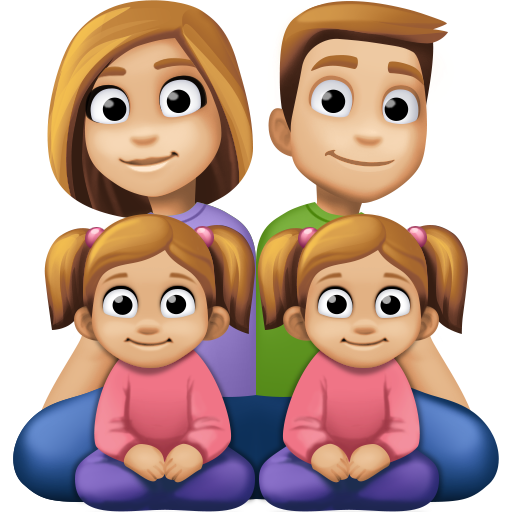 Rodzina - Mężczyzna: średnio-jasny odcień skóry, Kobieta: średnio-jasny odcień skóry, Dziewczynka: średnio-jasny odcień skóry, Dziewczynka: średnio-jasny odcień skóry dla Facebook 15.0