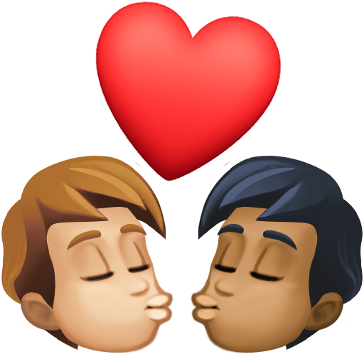 Facebook 15.0의 경우 키스: 남자 남자 연한 갈색 피부 진한 갈색 피부