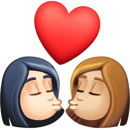 Facebook 15.0의 경우 키스: 여자 여자 하얀 피부 연한 갈색 피부