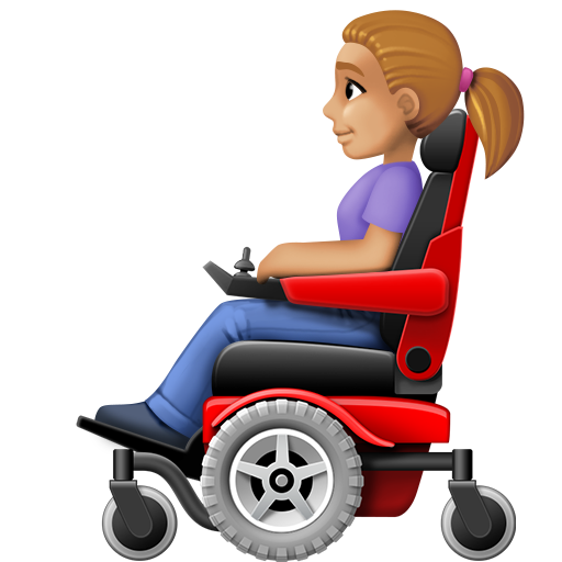 ผู้หญิงในวีลแชร์แบบใช้มอเตอร์: โทนผิวสีขาวเหลือง สำหรับ Facebook 15.0