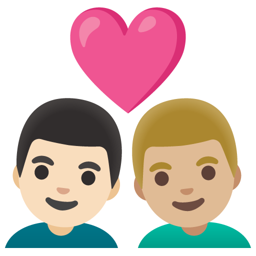 Stel met hart: man, man, lichte huidskleur, lichtgetinte huidskleur voor Google 16.0