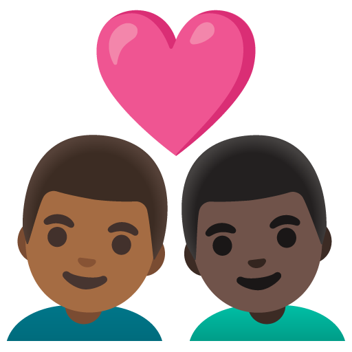Stel met hart: man, man, donkergetinte huidskleur, donkere huidskleur voor Google 16.0