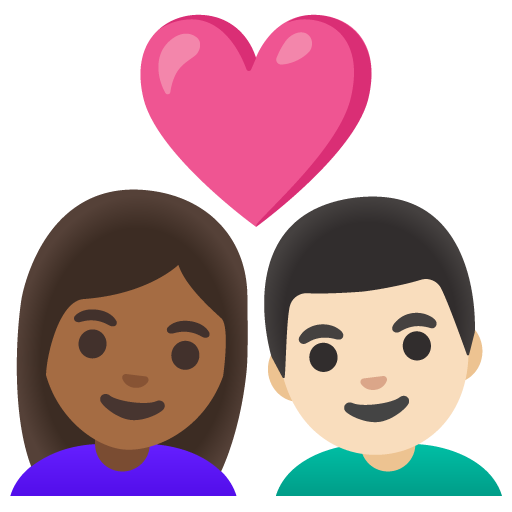 Stel met hart: vrouw, man, donkergetinte huidskleur, lichte huidskleur voor Google 16.0