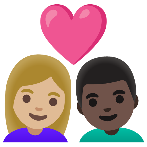 Stel met hart: vrouw, man, lichtgetinte huidskleur, donkere huidskleur voor Google 16.0