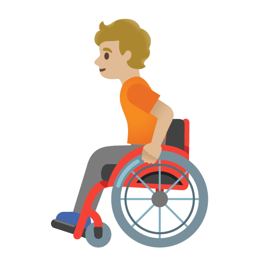 Persona amb cadira de rodes manual: pell mitjana-clara per Google 16.0