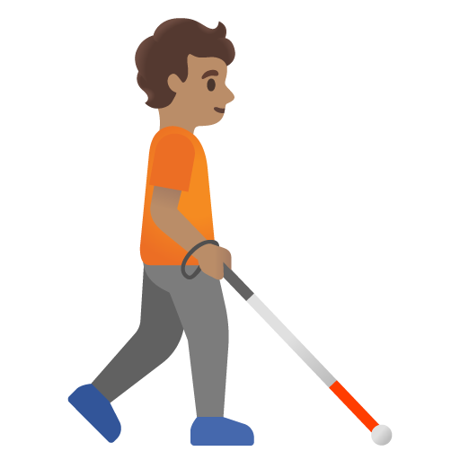 Personne avec une canne blanche tournée vers la droite : teint moyen pour Google 16.0
