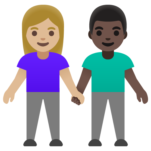 Woman and Man Holding Hands: Medium-Light Skin Tone, Dark Skin Tone for Google 16.0