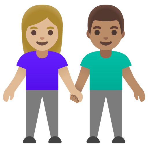 Nainen ja mies kädestä pitäen: Keskivaalea ihonsävy, Keskivaalea ihonsävy. varten Google 16.0