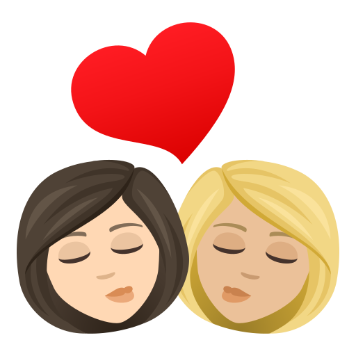 JoyPixels 9.0의 경우 키스: 여자 여자 하얀 피부 연한 갈색 피부