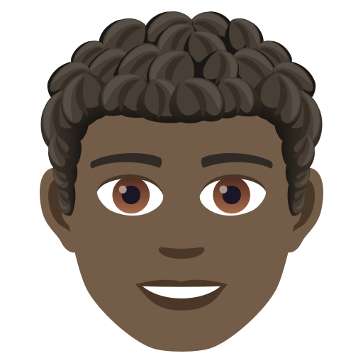 Muž: Tmavý odstín pleti, kudrnaté vlasy pro JoyPixels 9.0