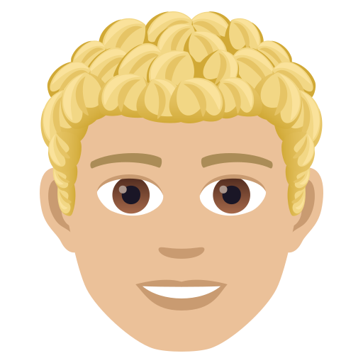 Mies: Keskivaalea ihonväri, kiharat hiukset varten JoyPixels 9.0