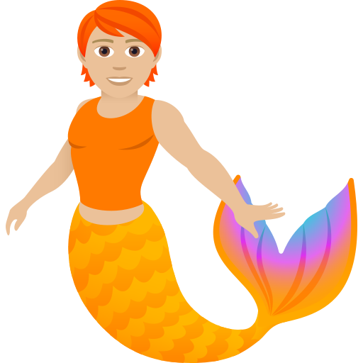 مخلوق بحري بجسد بشري وذيل سمكة: بشرة بلون فاتح ومعتدل لـ JoyPixels 9.0