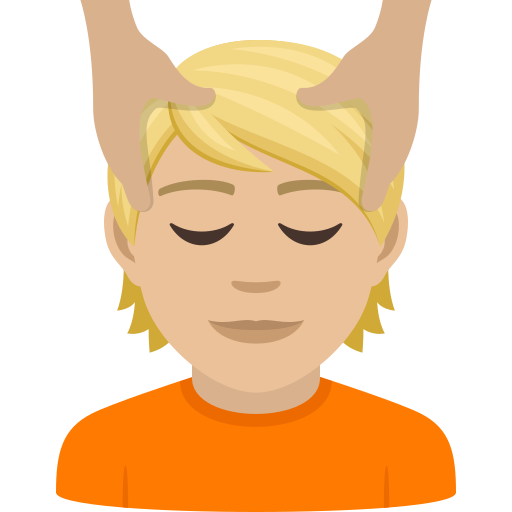 Persoon die hoofdmassage krijgt: lichtgetinte huidskleur voor JoyPixels 9.0