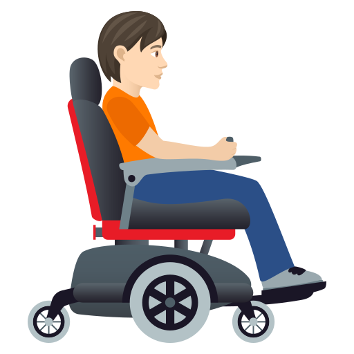 Osoba na motorovém invalidním vozíku otočená doprava: světlý odstín pleti pro JoyPixels 9.0