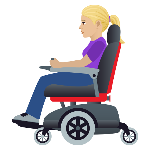 ผู้หญิงในวีลแชร์แบบใช้มอเตอร์: โทนผิวสีขาวเหลือง สำหรับ JoyPixels 9.0