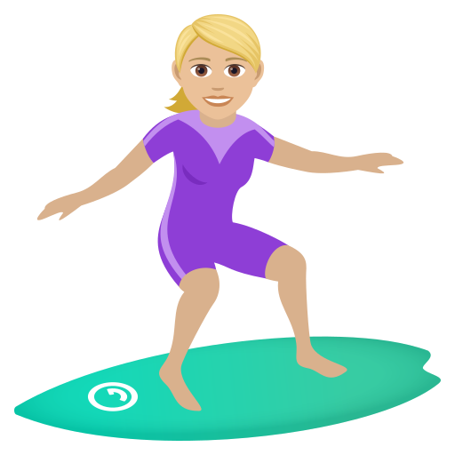 Surfující žena: Středně světlý odstín pleti pro JoyPixels 9.0