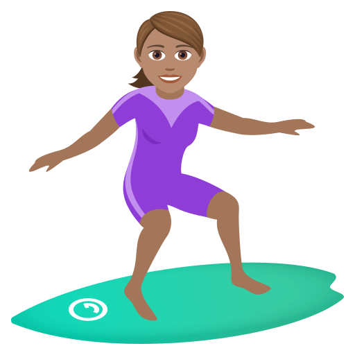 Sörf yapan kadın: orta cilt tonu için JoyPixels 9.0