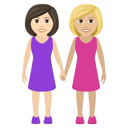 JoyPixels 9.0의 경우 손을 잡고 있는 두 명의 여자: 하얀 피부 연한 갈색 피부