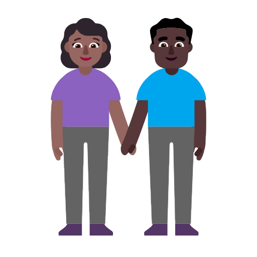 Microsoft Windows 11 23H2 June 2024 Update의 경우 손을 잡고 있는 남녀: 진한 갈색 피부 검은색 피부