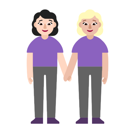 Microsoft Windows 11 23H2 June 2024 Update의 경우 손을 잡고 있는 두 명의 여자: 하얀 피부 연한 갈색 피부