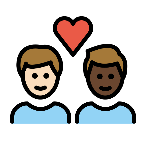 Stel met hart: man, man, lichte huidskleur, donkere huidskleur voor OpenMoji 15.1