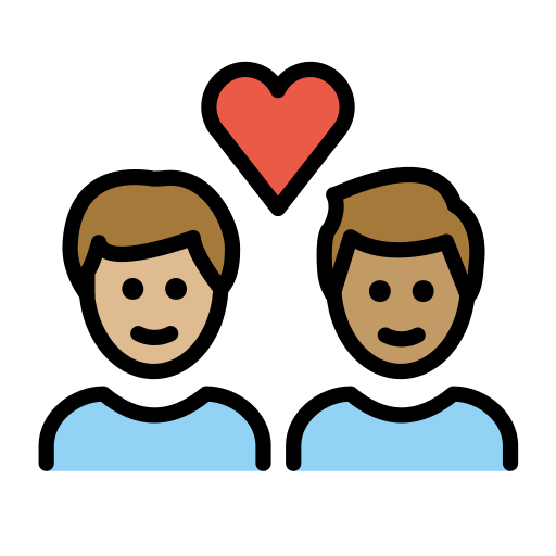 Par med hjerte: mand, mand, medium til lys teint og medium teint for OpenMoji 15.1