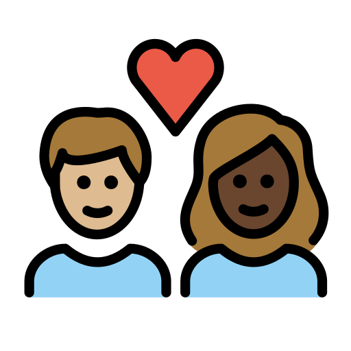 Stel met hart: vrouw, man, lichtgetinte huidskleur, donkere huidskleur voor OpenMoji 15.1