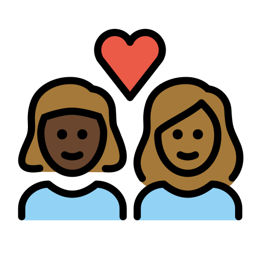 Pár se srdcem: Žena, Žena, Tmavý odstín pleti, Středně tmavý odstín pleti pro OpenMoji 15.1