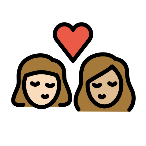 OpenMoji 15.1의 경우 키스: 여자 여자 하얀 피부 연한 갈색 피부
