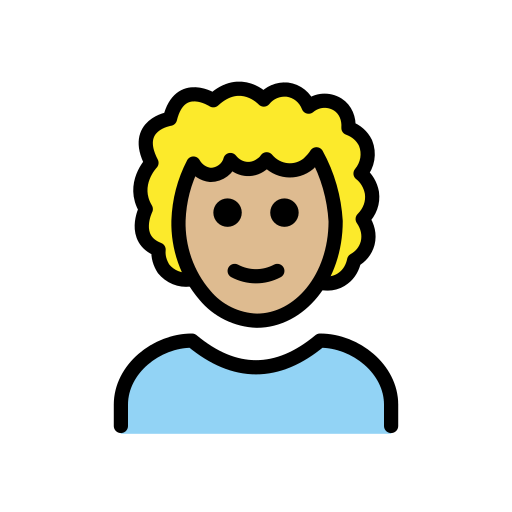 Mies: Keskivaalea ihonväri, kiharat hiukset varten OpenMoji 15.1