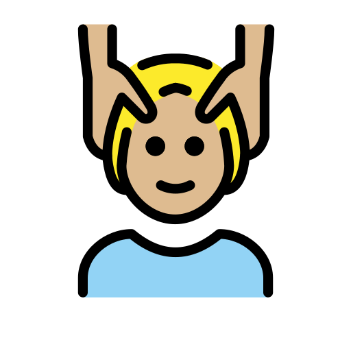 Persoon die hoofdmassage krijgt: lichtgetinte huidskleur voor OpenMoji 15.1