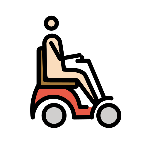 Osoba na motorovém invalidním vozíku otočená doprava: světlý odstín pleti pro OpenMoji 15.1
