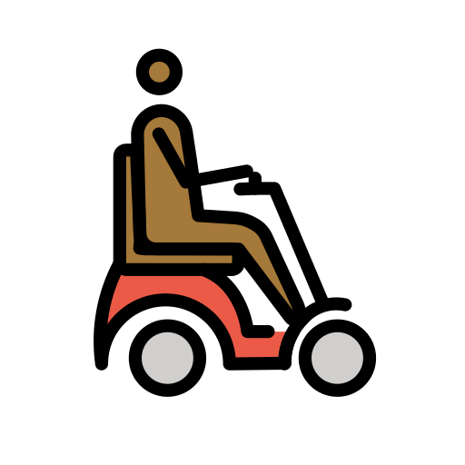 Osoba na motorovém invalidním vozíku otočená doprava: Středně tmavý odstín pleti pro OpenMoji 15.1