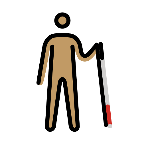 Personne avec une canne blanche tournée vers la droite : teint moyen pour OpenMoji 15.1
