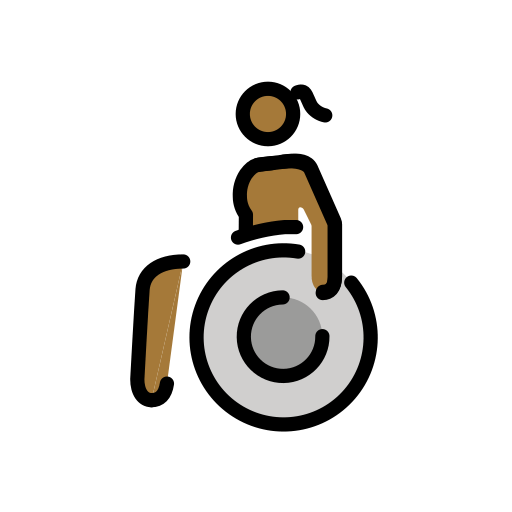 Kvinna i manuell rullstol: mellanmörk hy för OpenMoji 15.1