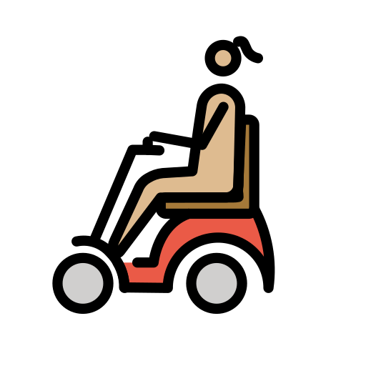 ผู้หญิงในวีลแชร์แบบใช้มอเตอร์: โทนผิวสีขาวเหลือง สำหรับ OpenMoji 15.1