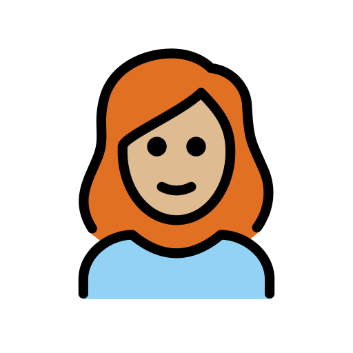 Dona: pell mitjana-clara, cabell vermell per OpenMoji 15.1