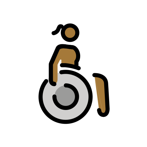 Žena na ručním invalidním vozíku otočená doprava: středně tmavý odstín pleti pro OpenMoji 15.1
