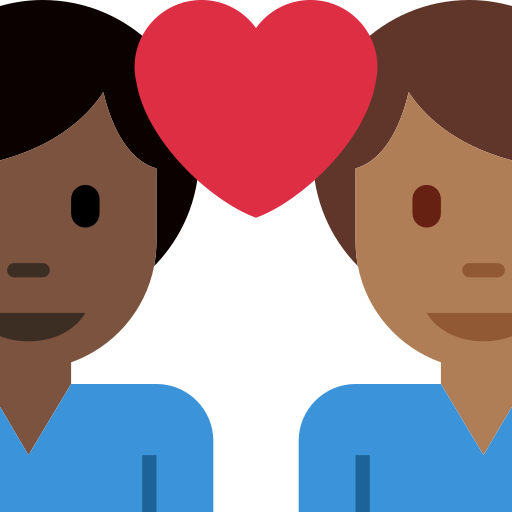 Par med hjerte: mand, mand, mørk teint og medium til mørk teint for Twitter (X) Twemoji 15.0.3