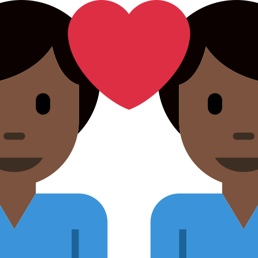 Par med hjerte: mand, mand og mørk teint for Twitter (X) Twemoji 15.0.3