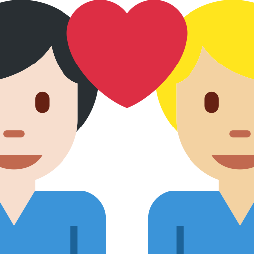 Stel met hart: man, man, lichte huidskleur, lichtgetinte huidskleur voor Twitter (X) Twemoji 15.0.3