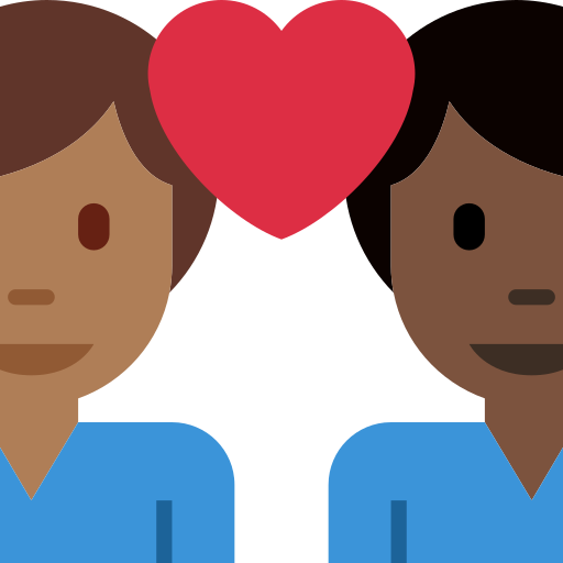 Stel met hart: man, man, donkergetinte huidskleur, donkere huidskleur voor Twitter (X) Twemoji 15.0.3