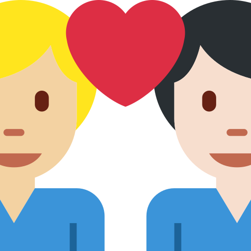 Stel met hart: man, man, lichtgetinte huidskleur, lichte huidskleur voor Twitter (X) Twemoji 15.0.3