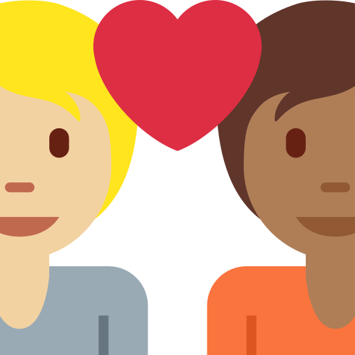 Par med hjerte: voksen, voksen, medium til lys teint og medium til mørk teint for Twitter (X) Twemoji 15.0.3