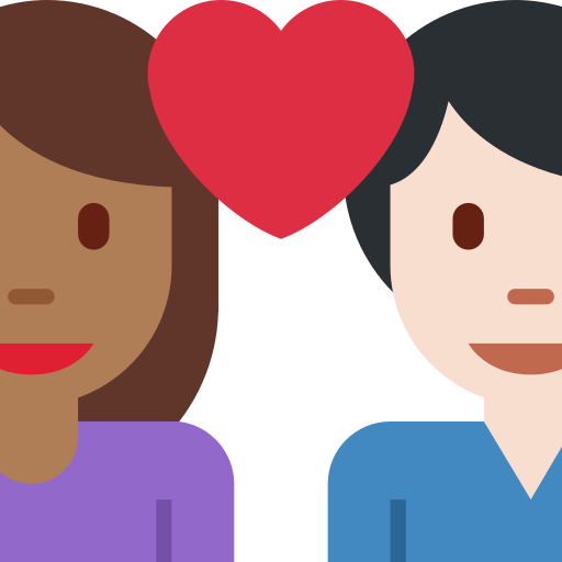 Stel met hart: vrouw, man, donkergetinte huidskleur, lichte huidskleur voor Twitter (X) Twemoji 15.0.3